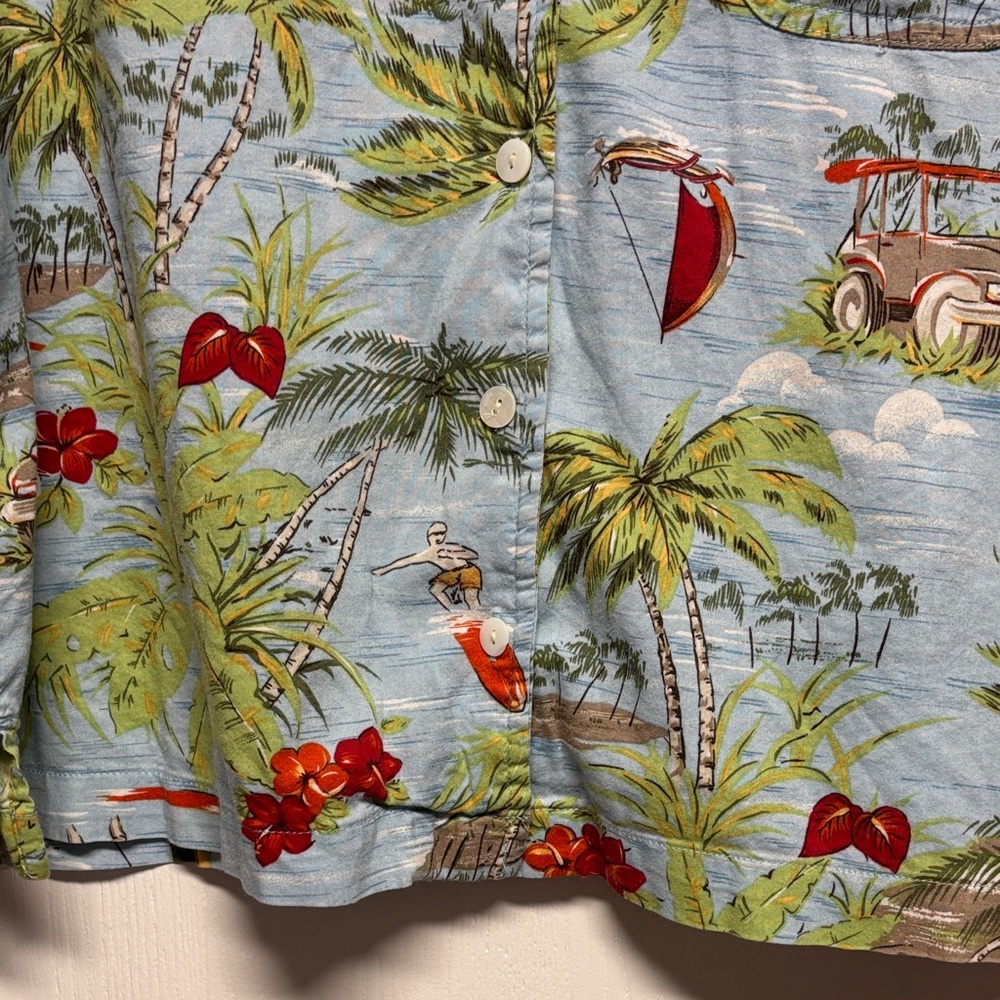 Erika Tropical Print Button Down Shirt - Blue and Green - Picture 8 of 13